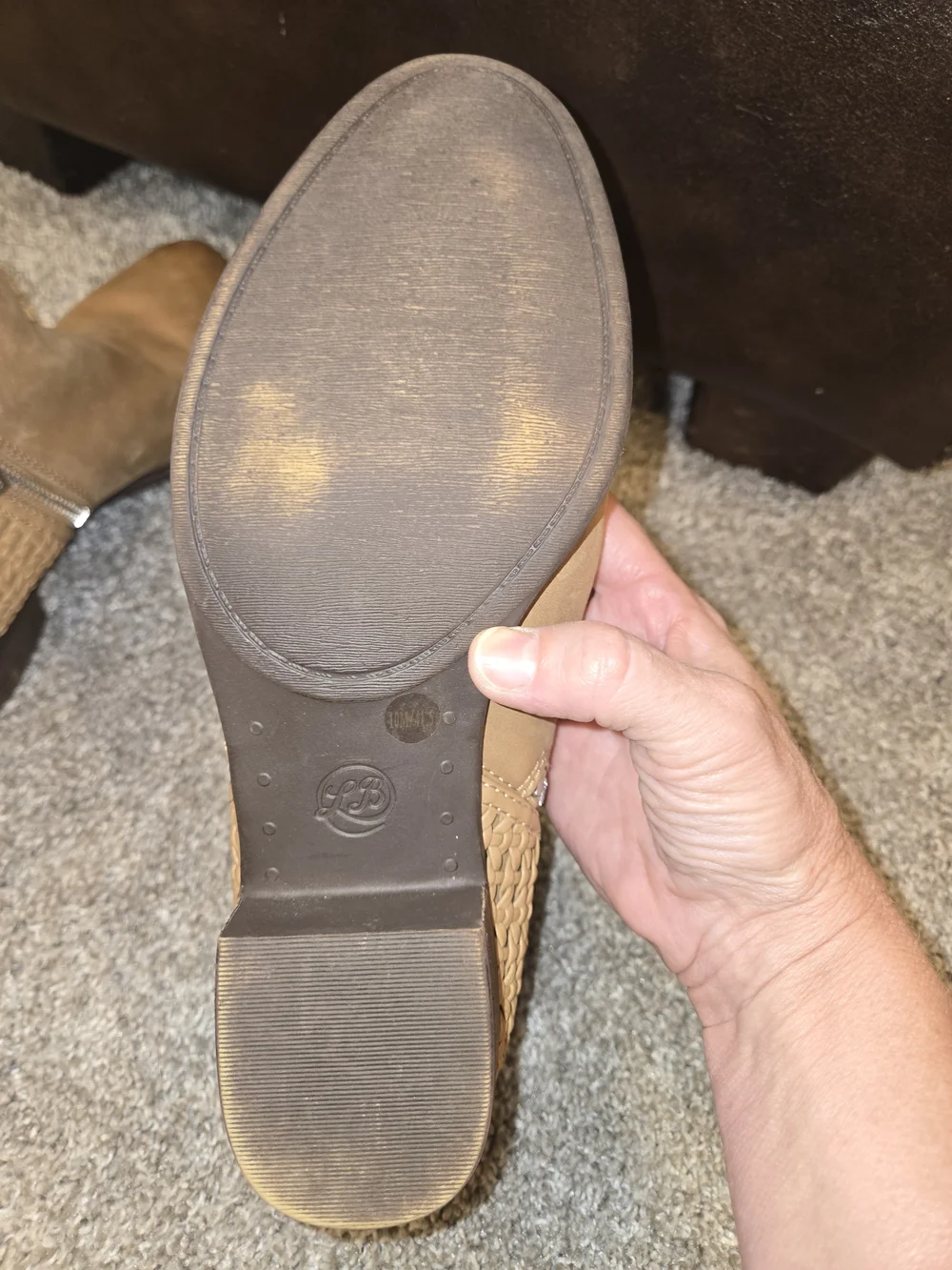 Lucky Brand Basel Tan Leather Ankle Bootie Side Zip US 10M Boho Minimalist